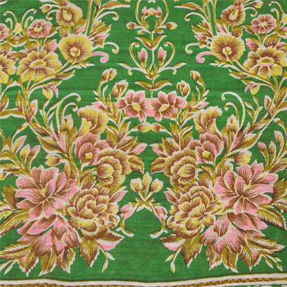 Sanskriti Vintage Sarees Brown Indian Pure Silk Printed Sari 5+yd Craft Sustainable Fabric