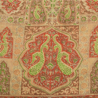 Sanskriti Vintage Sarees Beige Indisk Ren Silke Trykt Sari 6+ yard Håndværk Bæredygtigt Stoff