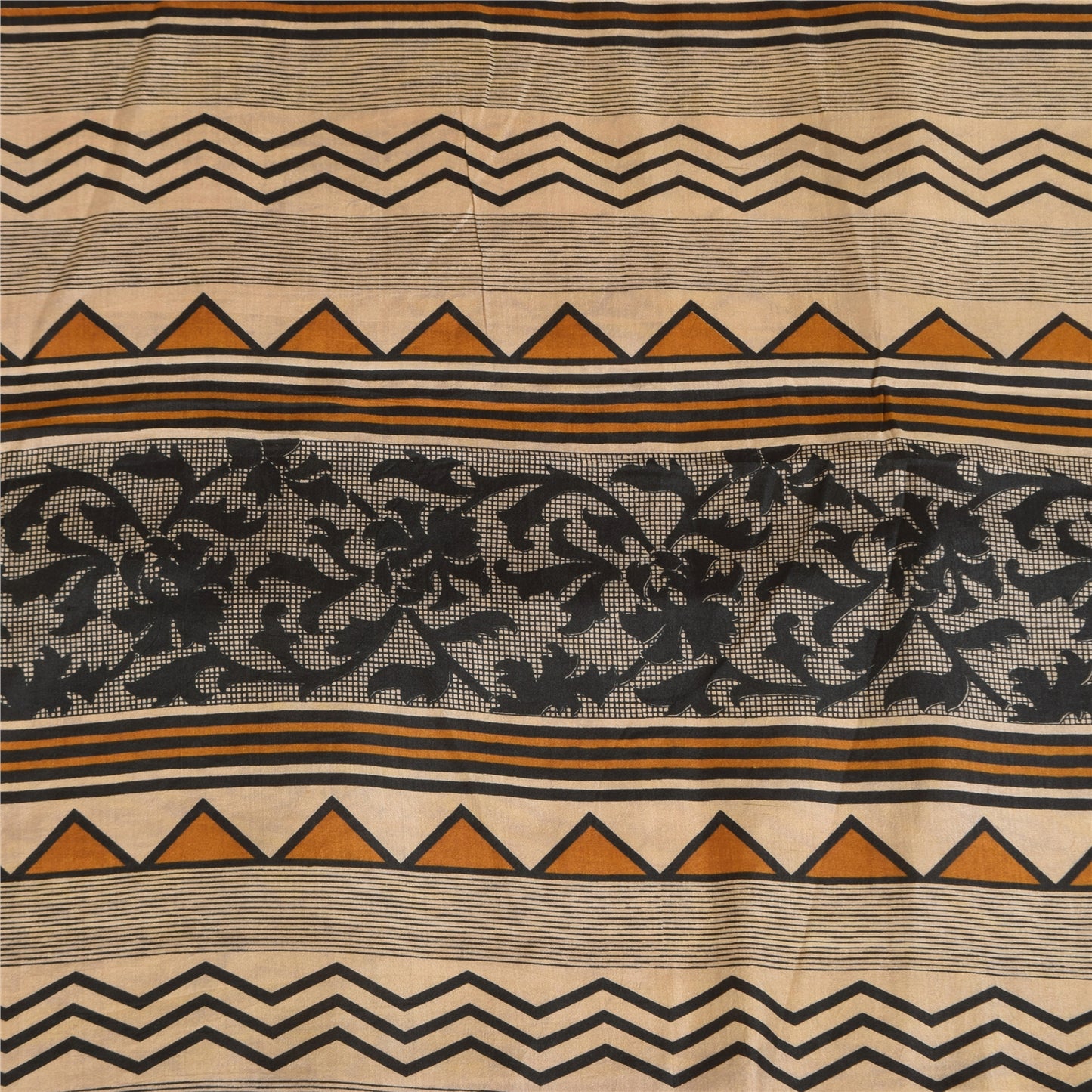 Sanskriti Vintage Sarees Peach Indian Pure Silk Printed Sari 6+yd Craft Sustainable Fabric