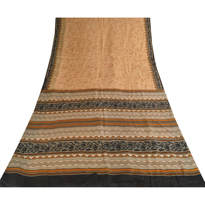 Sanskriti Vintage Sarees Peach Indian Pure Silk Printed Sari 6+yd Craft Sustainable Fabric