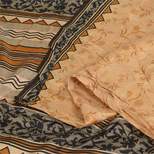 Sanskriti Vintage Sarees Peach Indian Pure Silk Printed Sari 6+yd Craft Sustainable Fabric