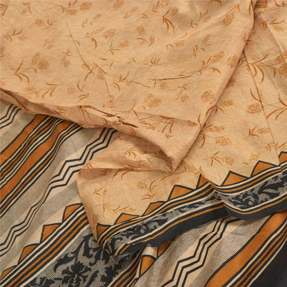 Sanskriti Vintage Sarees Peach Indian Pure Silk Printed Sari 6+yd Craft Sustainable Fabric