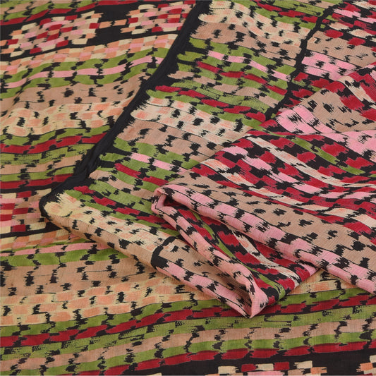 Sanskriti Vintage Sarees Multicolor Pure Silk Printed Sari 6+yd Craft Sustainable Fabric