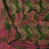 Sanskriti Vintage Sarees Pink/Green Zari Border Pure Silk Print Sari 6+yd Sustainable Fabric