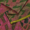 Sanskriti Vintage Sarees Pink/Green Zari Border Pure Silk Print Sari 6+yd Sustainable Fabric