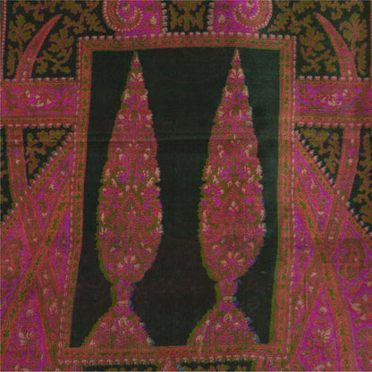 Sanskriti Vintage Sarees Pink/Green Zari Border Pure Silk Print Sari 6+yd Sustainable Fabric