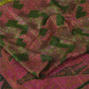 Sanskriti Vintage Sarees Pink/Green Zari Border Pure Silk Print Sari 6+yd Sustainable Fabric