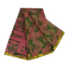 Sanskriti Vintage Sarees Pink/Green Zari Border Pure Silk Print Sari 6+yd Sustainable Fabric