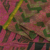 Sanskriti Vintage Sarees Pink/Green Zari Border Pure Silk Print Sari 6+yd Sustainable Fabric