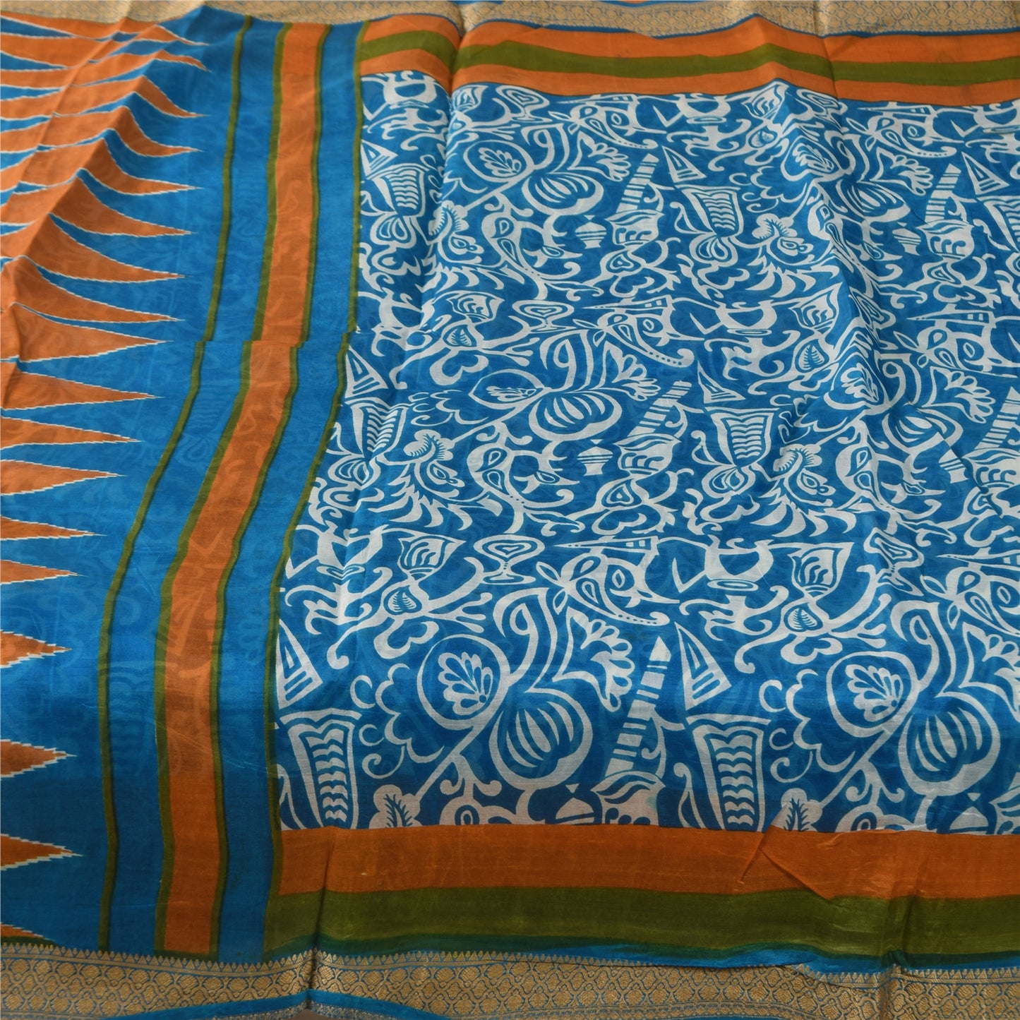 Санскритские винтажные сари синее индийское чистое шелковое сари с принтом 5+ ярдов ремесленная устойчивая ткань