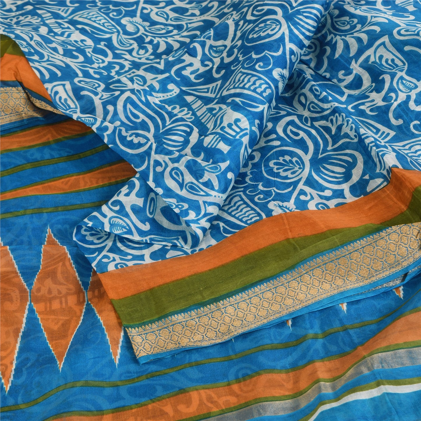 Санскритские винтажные сари синее индийское чистое шелковое сари с принтом 5+ ярдов ремесленная устойчивая ткань
