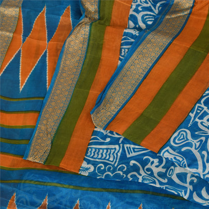 Санскритские винтажные сари синее индийское чистое шелковое сари с принтом 5+ ярдов ремесленная устойчивая ткань
