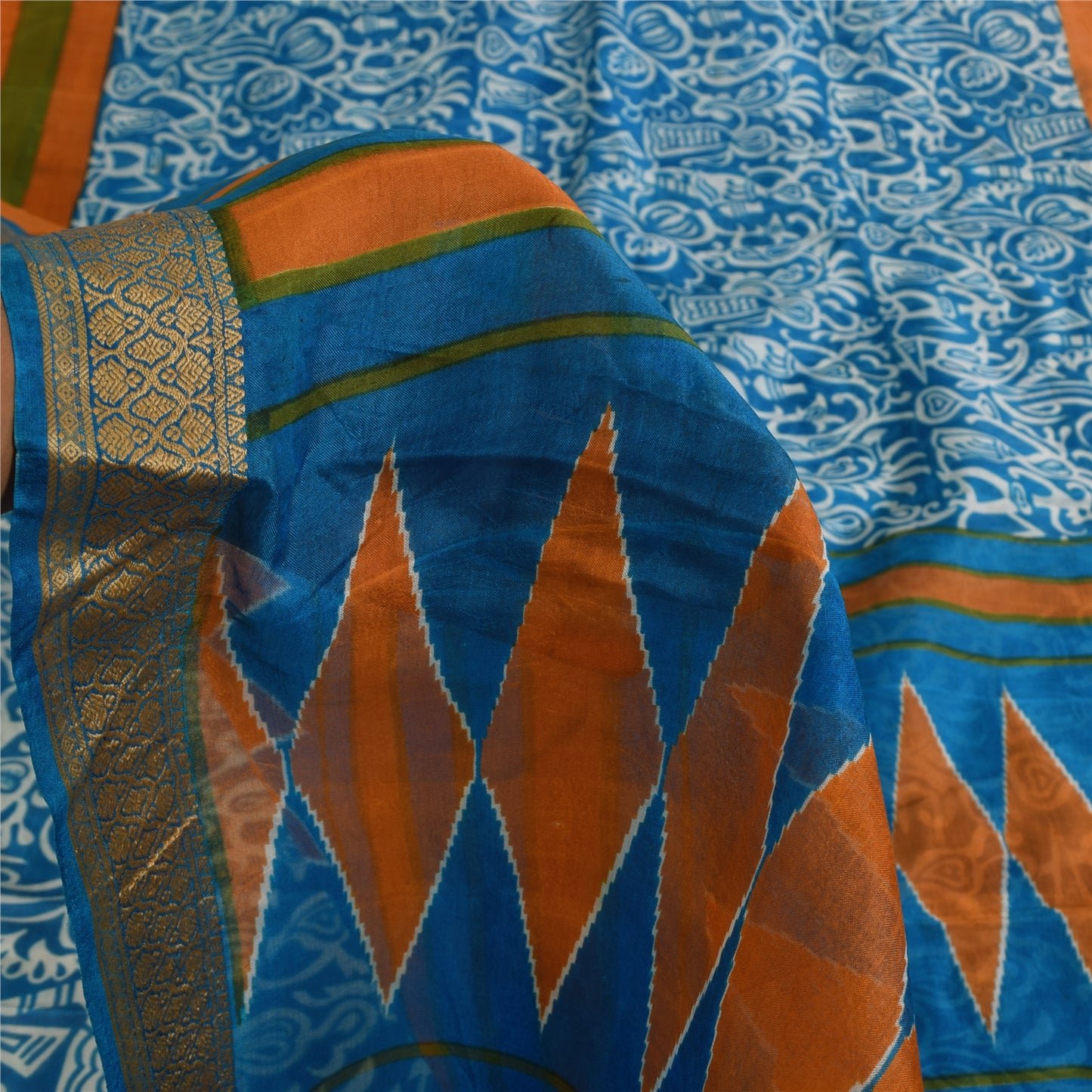 Санскритские винтажные сари синее индийское чистое шелковое сари с принтом 5+ ярдов ремесленная устойчивая ткань