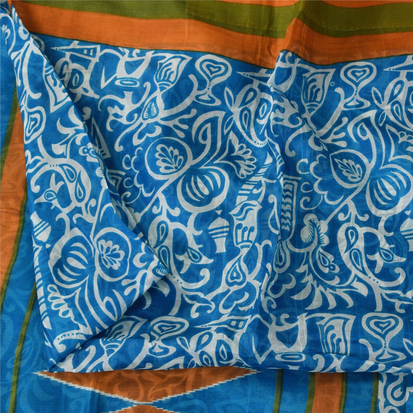 Санскритские винтажные сари синее индийское чистое шелковое сари с принтом 5+ ярдов ремесленная устойчивая ткань