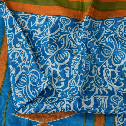 Санскритские винтажные сари синее индийское чистое шелковое сари с принтом 5+ ярдов ремесленная устойчивая ткань