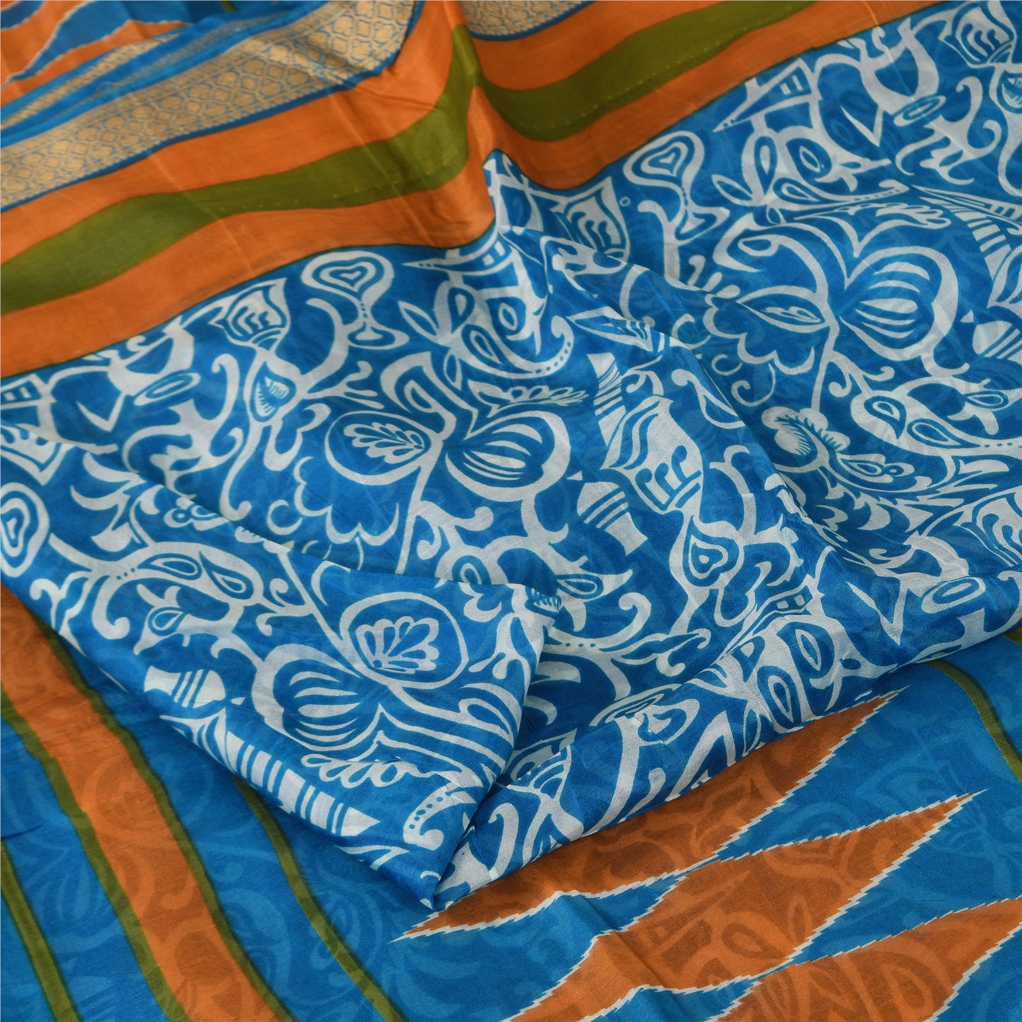 Санскритские винтажные сари синее индийское чистое шелковое сари с принтом 5+ ярдов ремесленная устойчивая ткань