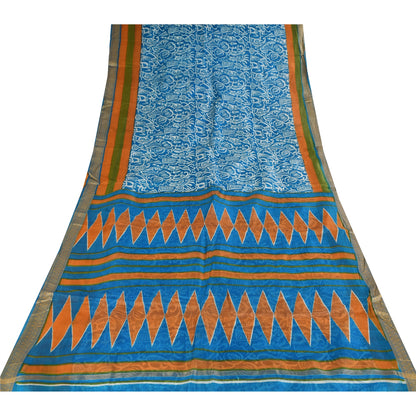 Санскритские винтажные сари синее индийское чистое шелковое сари с принтом 5+ ярдов ремесленная устойчивая ткань