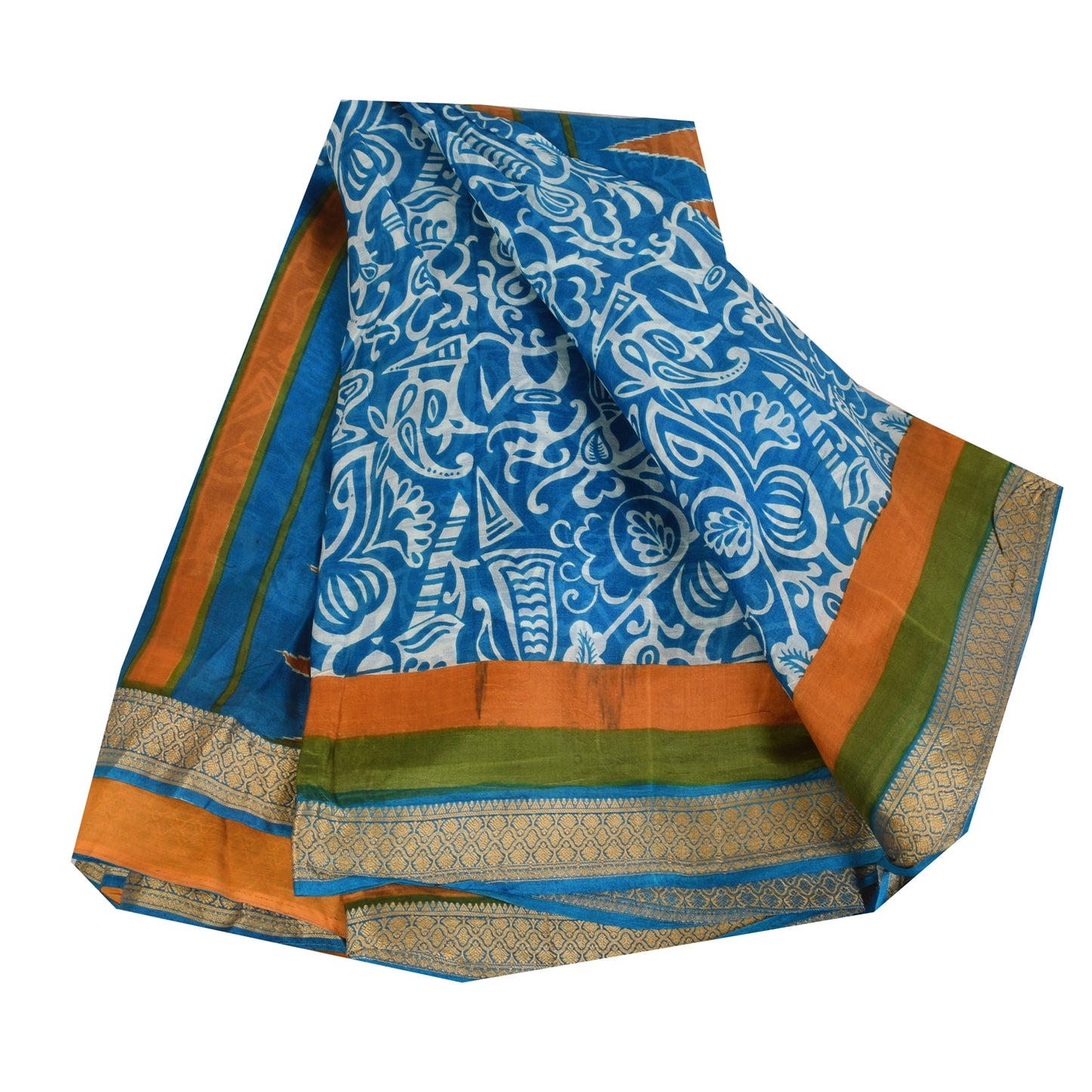 Санскритские винтажные сари синее индийское чистое шелковое сари с принтом 5+ ярдов ремесленная устойчивая ткань