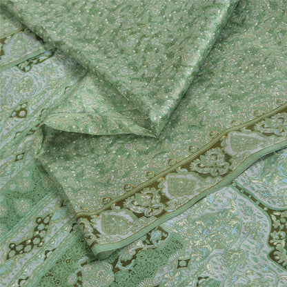Sanskriti Vintage Sarees Green Indian Pure Silk Printed Sari 5+yd Craft Fabric