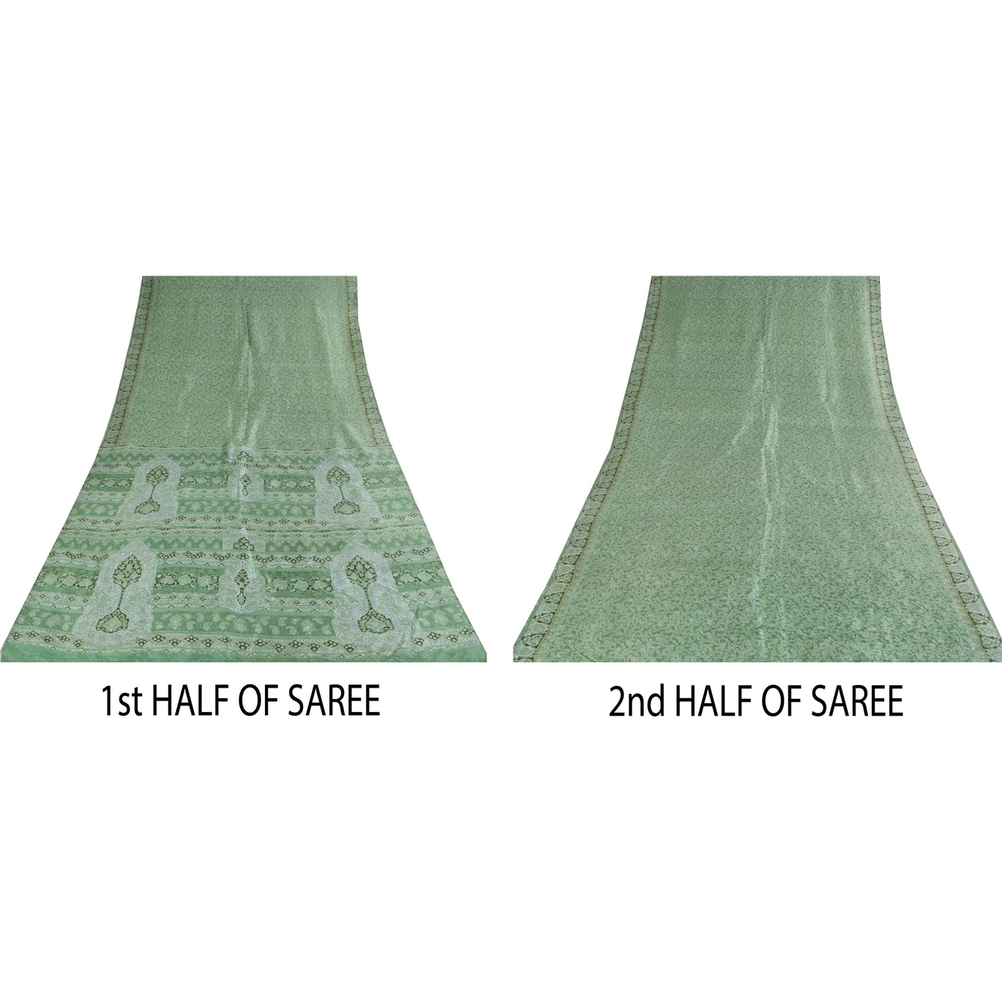 Sanskriti Vintage Sarees Green Indian Pure Silk Printed Sari 5+yd Craft Fabric