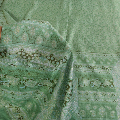 Sanskriti Vintage Sarees Green Indian Pure Silk Printed Sari 5+yd Craft Fabric