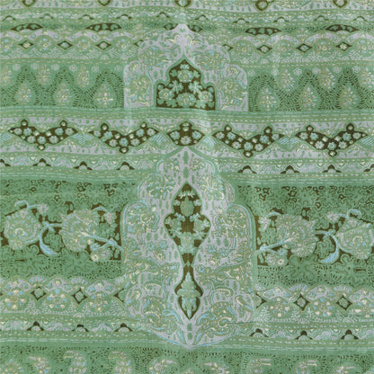 Sanskriti Vintage Sarees Green Indian Pure Silk Printed Sari 5+yd Craft Fabric