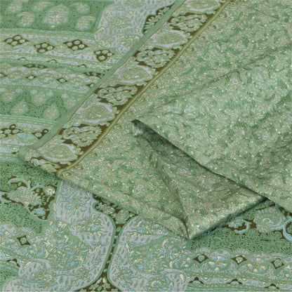Sanskriti Vintage Sarees Green Indian Pure Silk Printed Sari 5+yd Craft Fabric