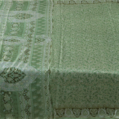 Sanskriti Vintage Sarees Green Indian Pure Silk Printed Sari 5+yd Craft Fabric