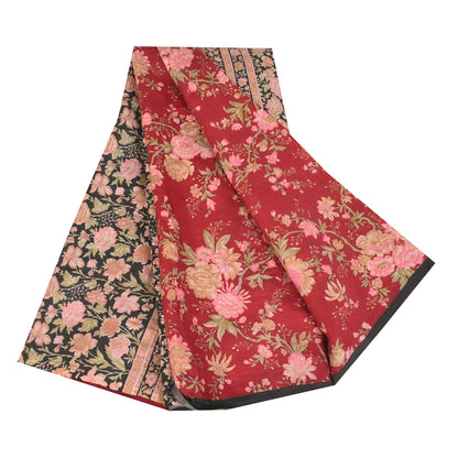 Sanskriti Vintage Sarees From India Red Pure Silk Printed Sari 6yd Craft Fabric