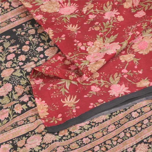Sanskriti Vintage Sarees From India Red Pure Silk Printed Sari 6yd Craft Fabric
