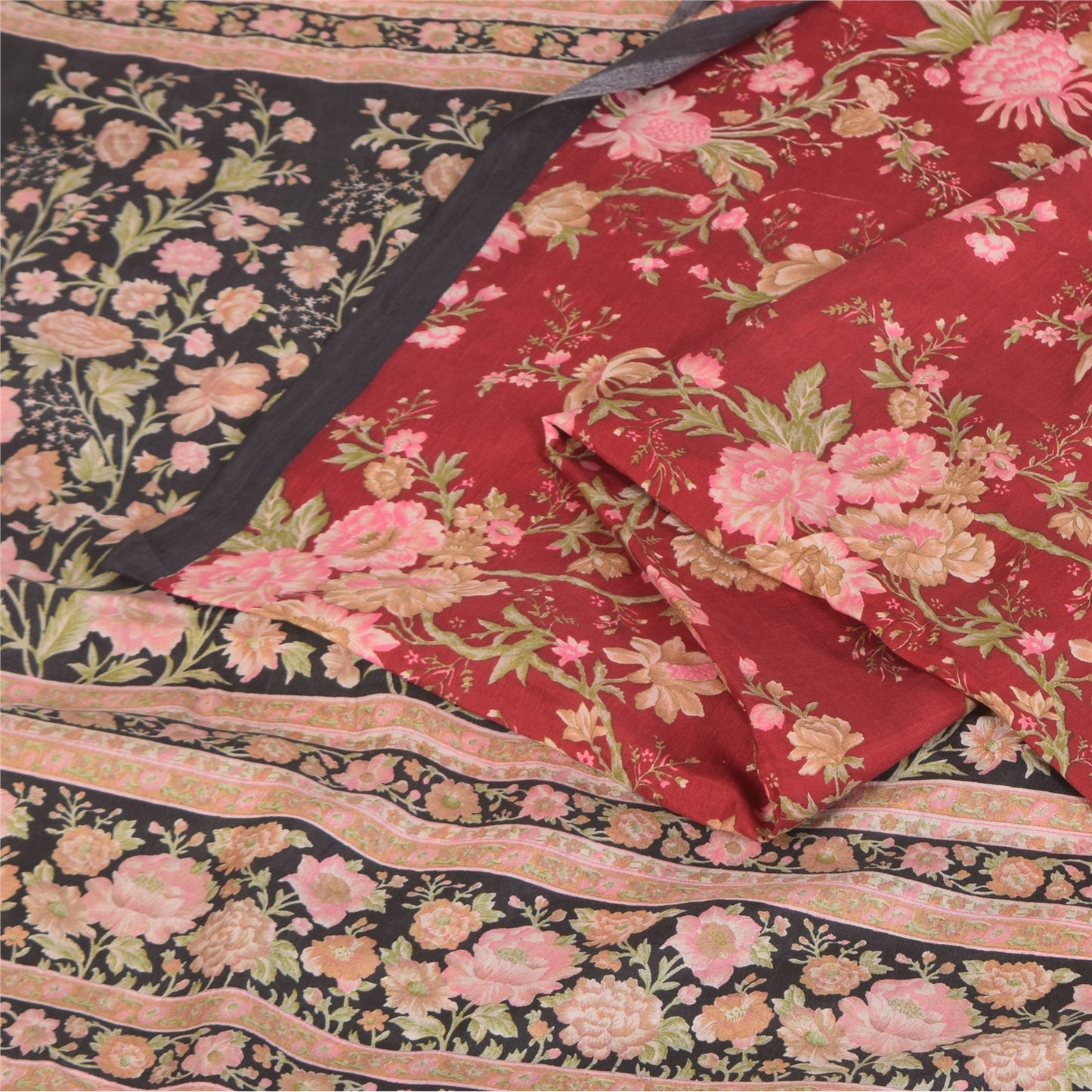 Sanskriti Vintage Sarees From India Red Pure Silk Printed Sari 6yd Craft Fabric