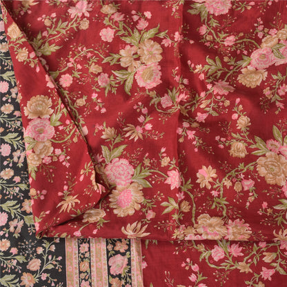 Sanskriti Vintage Sarees From India Red Pure Silk Printed Sari 6yd Craft Fabric