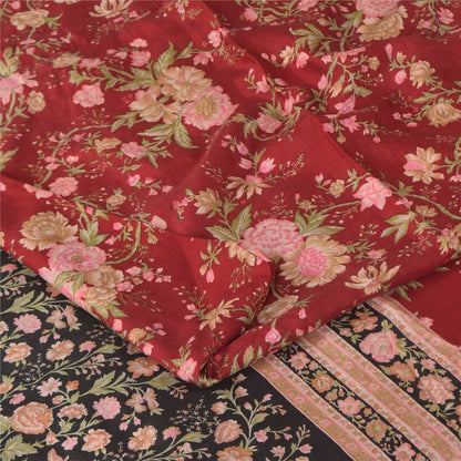 Sanskriti Vintage Sarees From India Red Pure Silk Printed Sari 6yd Craft Fabric