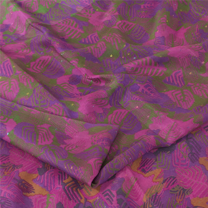 Sanskriti Vintage Sarees Green Indian Pure Silk Printed Sari 5+yd Craft Sustainable Fabric