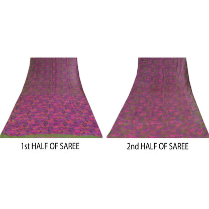 Sanskriti Vintage Sarees Green Indian Pure Silk Printed Sari 5+yd Craft Sustainable Fabric