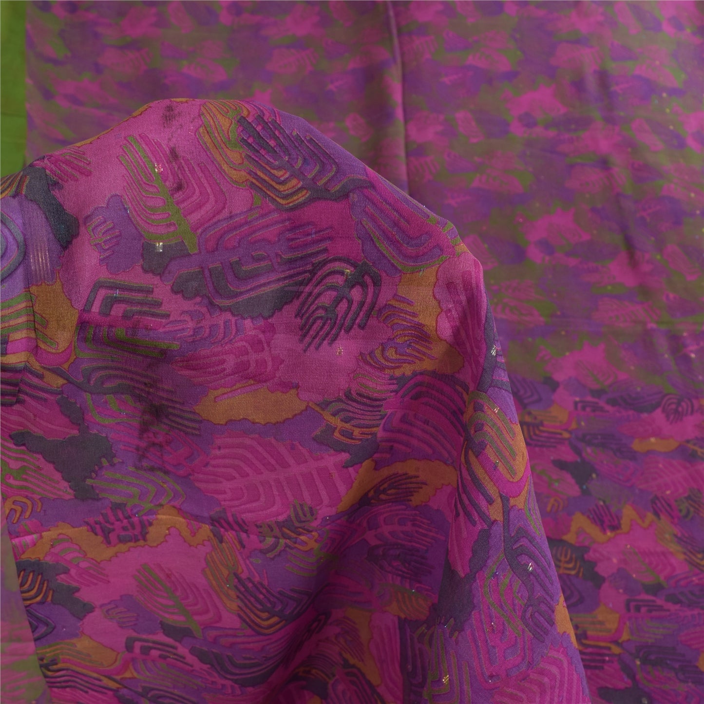 Sanskriti Vintage Sarees Green Indian Pure Silk Printed Sari 5+yd Craft Sustainable Fabric