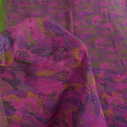 Sanskriti Vintage Sarees Green Indian Pure Silk Printed Sari 5+yd Craft Sustainable Fabric