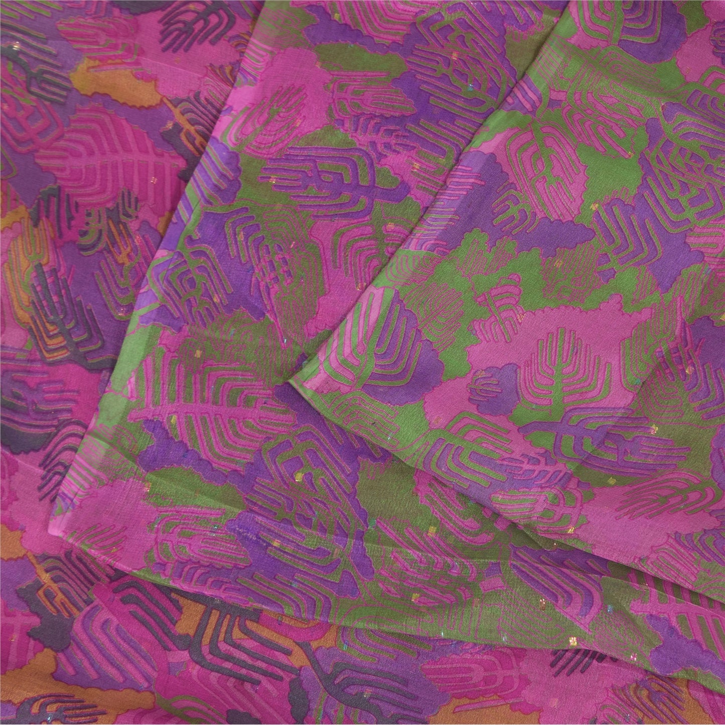 Sanskriti Vintage Sarees Green Indian Pure Silk Printed Sari 5+yd Craft Sustainable Fabric