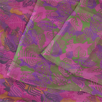 Sanskriti Vintage Sarees Green Indian Pure Silk Printed Sari 5+yd Craft Sustainable Fabric