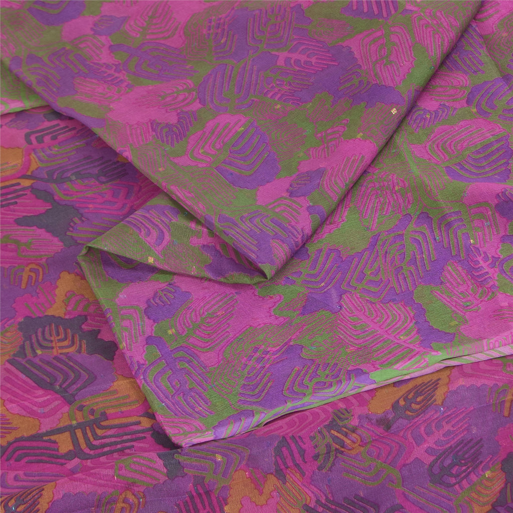 Sanskriti Vintage Sarees Green Indian Pure Silk Printed Sari 5+yd Craft Sustainable Fabric