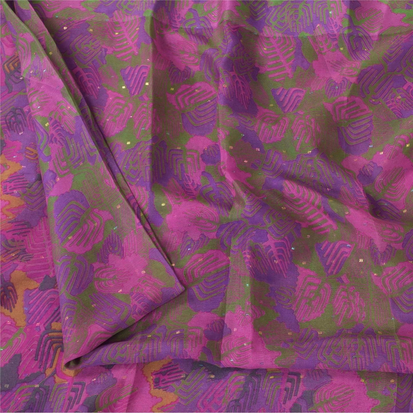 Sanskriti Vintage Sarees Green Indian Pure Silk Printed Sari 5+yd Craft Sustainable Fabric