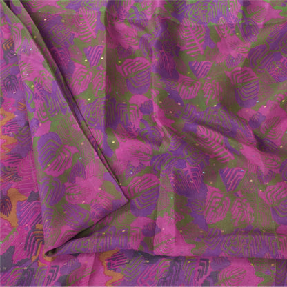 Sanskriti Vintage Sarees Green Indian Pure Silk Printed Sari 5+yd Craft Sustainable Fabric