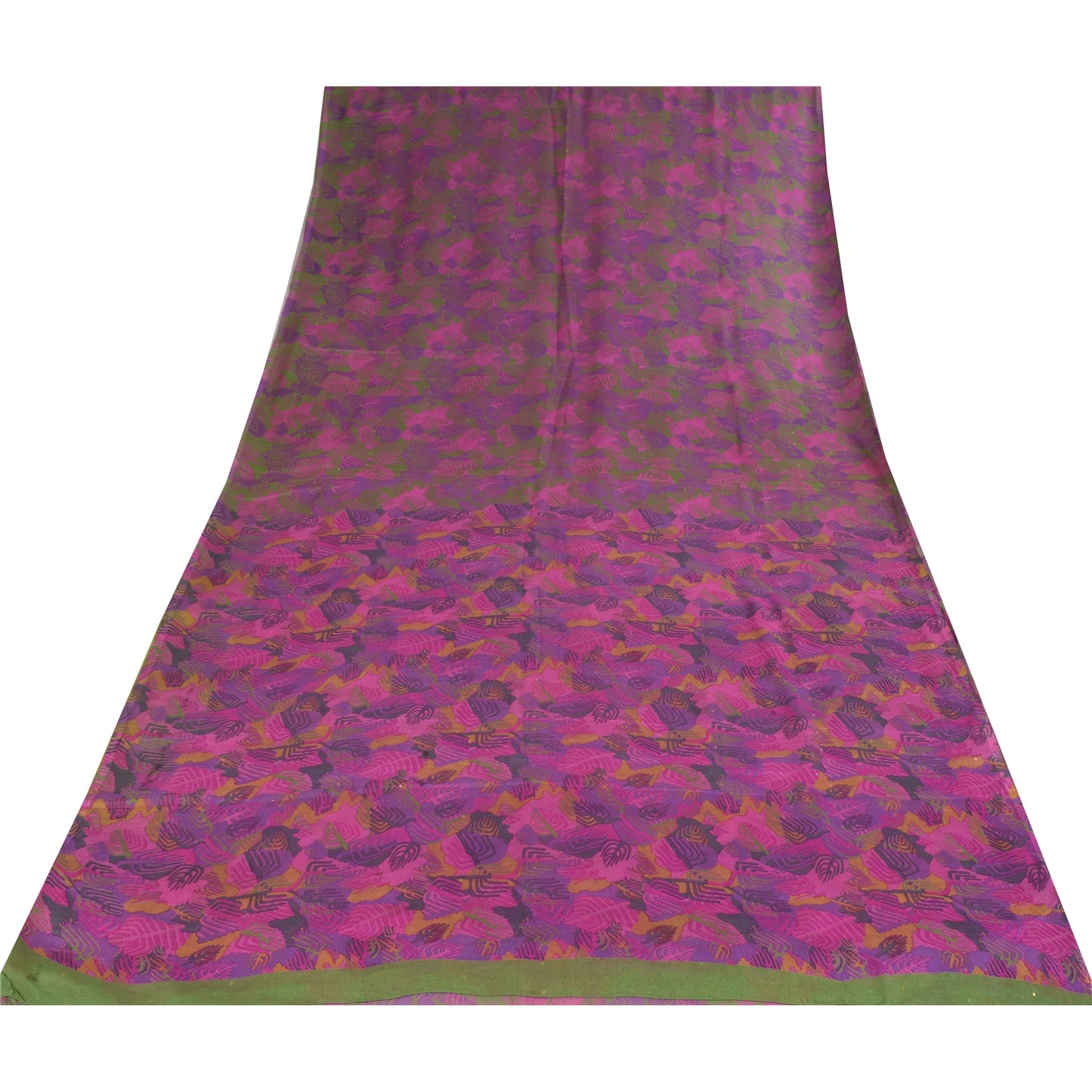 Sanskriti Vintage Sarees Green Indian Pure Silk Printed Sari 5+yd Craft Sustainable Fabric