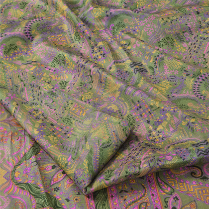 Sanskriti Vintage Sarees Green 100% Pure Silk Printed Sari 5+yd Craft Fabric