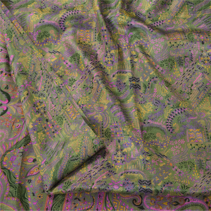 Sanskriti Vintage Sarees Green 100% Pure Silk Printed Sari 5+yd Craft Fabric