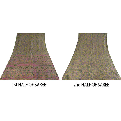 Sanskriti Vintage Sarees Green 100% Pure Silk Printed Sari 5+yd Craft Fabric