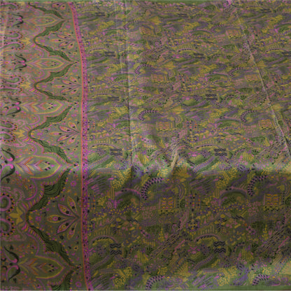 Sanskriti Vintage Sarees Green 100% Pure Silk Printed Sari 5+yd Craft Fabric