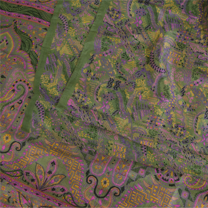 Sanskriti Vintage Sarees Green 100% Pure Silk Printed Sari 5+yd Craft Fabric