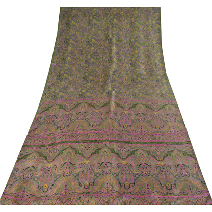Sanskriti Vintage Sarees Green 100% Pure Silk Printed Sari 5+yd Craft Fabric