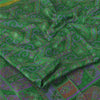 Sanskriti Vintage Sarees Green Zari Border Pure Silk Printed Sari 6+yd Fabric